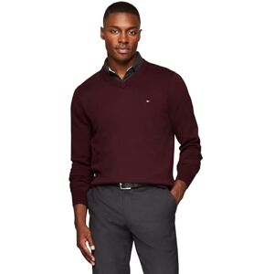 Tommy Hilfiger Suéter icónico de algodón con cuello en V para hombre, colección 2025, Cabernet Oscuro, Large Tommy Hilfiger Suéter icónico de algodón con cuello en V para hombre, colección 2025, Cabernet Oscuro, Large