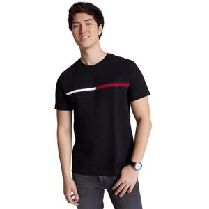 Tommy Hilfiger playera de cuello redondo bordada con bandera para hombre, talla L, color blanco, Negro con azul, Large Tommy Hilfiger playera de cuello redondo bordada con bandera para hombre, talla L, color blanco, Negro con azul, Large
