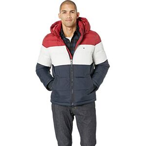 Tommy Hilfiger chamarra acolchada con capucha para hombre, Rojo/Blanco/Medianoche, Large Tommy Hilfiger chamarra acolchada con capucha para hombre, Rojo/Blanco/Medianoche, Large