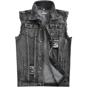 NASKY Chaleco de mezclilla rasgado retro para hombre, sin mangas, chaleco y chamarra, Gris oscuro, Large NASKY Chaleco de mezclilla rasgado retro para hombre, sin mangas, chaleco y chamarra, Gris oscuro, Large