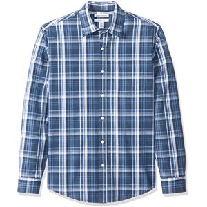 Amazon Essentials Camisa de popelina de manga larga ajustada para hombre, color azul marino, cuadros medianos, talla M Amazon Essentials Camisa de popelina de manga larga ajustada para hombre, color azul marino, cuadros medianos, talla M