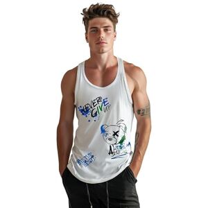 Aditivo Playera Sin Mangas con Estampado Cool y Original, Tank Top Hombre Cómoda Casual y Juvenil. (Blanco g) Aditivo Playera Sin Mangas con Estampado Cool y Original, Tank Top Hombre Cómoda Casual y Juvenil. (Blanco g)