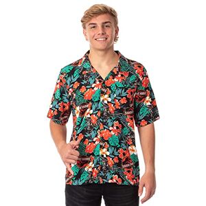 Mad Engine Jurassic Park Camisa con botones para hombre, diseño de dinosaurio, diseño floral, hawaiano, para hombre, Negro -, M Mad Engine Jurassic Park Camisa con botones para hombre, diseño de dinosaurio, diseño floral, hawaiano, para hombre, Negro -, M