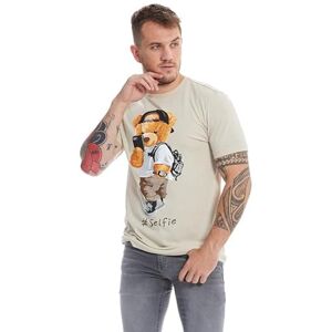 Aditivo Playera Estampada Hombre de Manga Corta con Diseño Cool y Original Oso Selfie, Playera Casual y Cómoda Color Caqui. (Caqui m) Aditivo Playera Estampada Hombre de Manga Corta con Diseño Cool y Original Oso Selfie, Playera Casual y Cómoda Color Caqui. (Caqui m)
