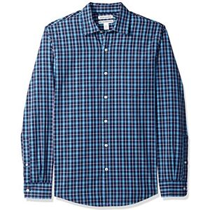 Amazon Essentials Camisa de popelina de manga larga ajustada para hombre, color azul marino, a cuadros, talla XG Amazon Essentials Camisa de popelina de manga larga ajustada para hombre, color azul marino, a cuadros, talla XG