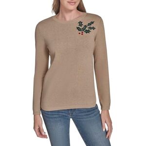 Tommy Hilfiger Suéter de Cuello Redondo para Mujer, Heather Fawn Claro, Large Tommy Hilfiger Suéter de Cuello Redondo para Mujer, Heather Fawn Claro, Large