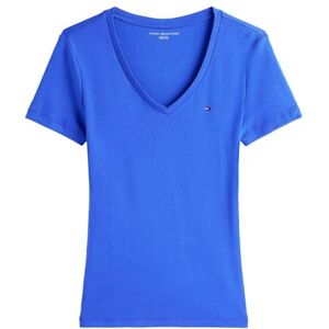 Tommy Hilfiger playera de manga corta con cuello en V para mujer, Azul (Dazzling Blue), Small Tommy Hilfiger playera de manga corta con cuello en V para mujer, Azul (Dazzling Blue), Small