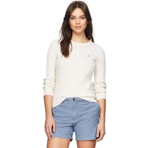 Tommy Hilfiger Suéteres de punto redondo con logotipo de la bandera para mujer, colección 2025, Vía Láctea, Large Tommy Hilfiger Suéteres de punto redondo con logotipo de la bandera para mujer, colección 2025, Vía Láctea, Large