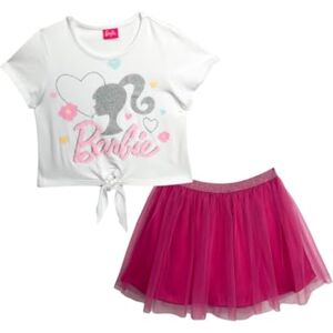 Barbie Conjunto falda mesh con playera estampada blanco, talle 12 Barbie Conjunto falda mesh con playera estampada blanco, talle 12