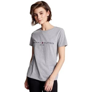 Tommy Hilfiger Camiseta con cuello redondo bordado con el logotipo de Tommy de corte regular para mujer, gris HTR, M Tommy Hilfiger Camiseta con cuello redondo bordado con el logotipo de Tommy de corte regular para mujer, gris HTR, M