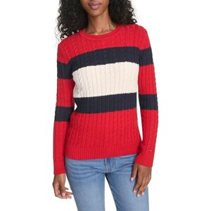 Tommy Hilfiger Suéter de algodón con Cuello Redondo para Mujer, Escarlata Multi Colorblock, Small Tommy Hilfiger Suéter de algodón con Cuello Redondo para Mujer, Escarlata Multi Colorblock, Small