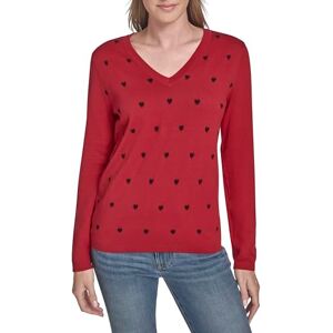 Tommy Hilfiger Suéter de algodón con Cuello en V y Manga Larga para Mujer, Chili Pepper/Sky Captain, Small Tommy Hilfiger Suéter de algodón con Cuello en V y Manga Larga para Mujer, Chili Pepper/Sky Captain, Small