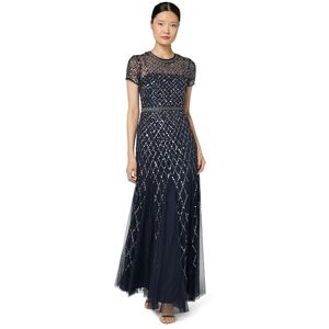 Adrianna Papell Vestido de Manga Corta con abalorio para Mujer, Marino, 16 Adrianna Papell Vestido de Manga Corta con abalorio para Mujer, Marino, 16