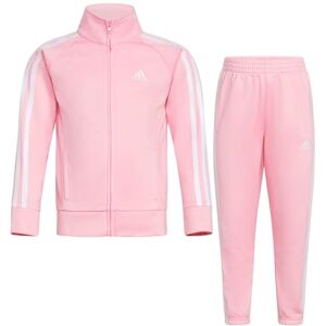 Adidas Conjunto clásico de chamarra de tricot y pantalones deportivos con cierre frontal para niñas, Rosa claro, 4 Años Adidas Conjunto clásico de chamarra de tricot y pantalones deportivos con cierre frontal para niñas, Rosa claro, 4 Años