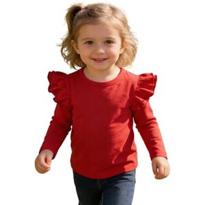 Sanpersonlin playera de color sólido para bebé y niña, blusa básica con volantes, ropa casual de algodón, 0020d-manga larga roja, 2-3T Sanpersonlin playera de color sólido para bebé y niña, blusa básica con volantes, ropa casual de algodón, 0020d-manga larga roja, 2-3T