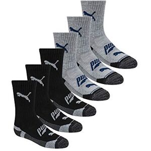 PUMA Paquete de 6 calcetines de corte redondo para niños, Gris/Azul marino, 7-8.5 PUMA Paquete de 6 calcetines de corte redondo para niños, Gris/Azul marino, 7-8.5