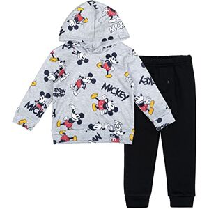Disney Mickey Mouse Conjunto de sudadera con capucha y pantalones de forro polar navideño para recién nacidos a niños grandes (0-3 meses 14-16), Negro/ Gris, 4 Años Disney Mickey Mouse Conjunto de sudadera con capucha y pantalones de forro polar navideño para recién nacidos a niños grandes (0-3 meses 14-16), Negro/ Gris, 4 Años