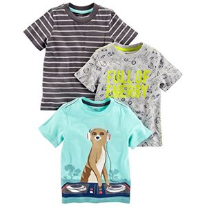 Simple Joys by Carter's Camisetas gráficas de manga corta para niños pequeños, paquete de 3, gris/azul azulado, rayas, 5T Simple Joys by Carter's Camisetas gráficas de manga corta para niños pequeños, paquete de 3, gris/azul azulado, rayas, 5T
