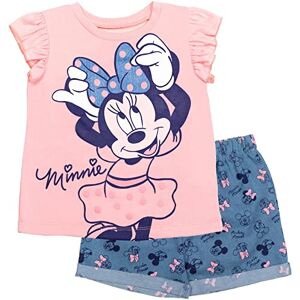 Disney Camiseta y pantalones cortos estampados de Minnie Mouse para niñas grandes, rosa claro/azul claro 14-16 Disney Camiseta y pantalones cortos estampados de Minnie Mouse para niñas grandes, rosa claro/azul claro 14-16
