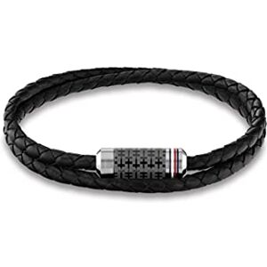 Tommy Hilfiger Pulsera de piel trenzado de doble envoltura para hombre, color negro (modelo: 2790327), Estándar, Acero inoxidable, Sin gemas. Tommy Hilfiger Pulsera de piel trenzado de doble envoltura para hombre, color negro (modelo: 2790327), Estándar, Acero inoxidable, Sin gemas.