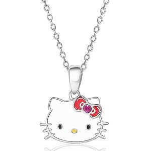 Hello Kitty Collar Sanrio para mujer con licencia oficial Collar chapado en plata con colgante de esmalte y cristal Hello Kitty Collar Sanrio para mujer con licencia oficial Collar chapado en plata con colgante de esmalte y cristal