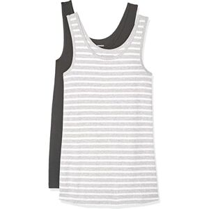 Amazon Essentials Camiseta sin mangas ajustada para mujer, paquete de 2, gris claro jaspeado/blanco/negro, rayas, talla CH Amazon Essentials Camiseta sin mangas ajustada para mujer, paquete de 2, gris claro jaspeado/blanco/negro, rayas, talla CH