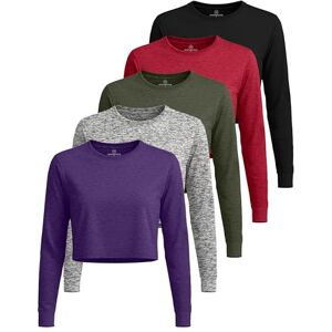 Real Essentials Paquete de 5: playera corta de manga larga para mujer, ajuste seco, para correr, entrenamiento, gimnasio, atletismo, cuello redondo (más disponible), Conjunto 1, Small Real Essentials Paquete de 5: playera corta de manga larga para mujer, ajuste seco, para correr, entrenamiento, gimnasio, atletismo, cuello redondo (más disponible), Conjunto 1, Small