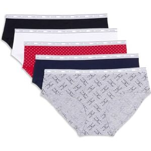 Tommy Hilfiger Ropa interior clásica de algodón hipster para mujer, con cintura con logotipo, paquete de 5, Th Flag Stack Blazer, color gris jaspeado, azul marino, súper mini puntos, rojo manzana, Tommy Hilfiger Ropa interior clásica de algodón hipster para mujer, con cintura con logotipo, paquete de 5, Th Flag Stack Blazer, color gris jaspeado, azul marino, súper mini puntos, rojo manzana,