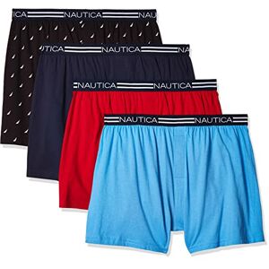 Nautica Boxer clásico de algodón Suelto para Hombre, Peacoat/Aero Blue/ Red/Velas Negras Paquete de 4, Small Nautica Boxer clásico de algodón Suelto para Hombre, Peacoat/Aero Blue/ Red/Velas Negras Paquete de 4, Small
