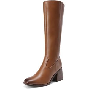 DREAM PAIRS Botas Largas para Mujer con Punta Cuadrada, Botas Altas para Dama con Cremallera Lateral y Tacón Grueso,Size 24.0 cm,Marrón,DWUMKB2509 DREAM PAIRS Botas Largas para Mujer con Punta Cuadrada, Botas Altas para Dama con Cremallera Lateral y Tacón Grueso,Size 24.0 cm,Marrón,DWUMKB2509