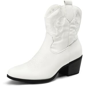 DREAM PAIRS Botas Vaqueras Mujer de Punta Redonda, Cowboy Boots para Dama con Tacón Bajo y Grueso,Size 26.5 cm,Blanco,SDAB2432W DREAM PAIRS Botas Vaqueras Mujer de Punta Redonda, Cowboy Boots para Dama con Tacón Bajo y Grueso,Size 26.5 cm,Blanco,SDAB2432W