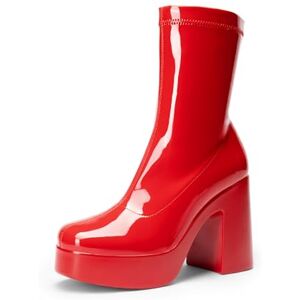 DREAM PAIRS Botines Gogo para Mujer, Botas Plataforma con Punta Cuadrada para Dama,Size 25.0 cm,Rojo-Pat,SDAB2310W DREAM PAIRS Botines Gogo para Mujer, Botas Plataforma con Punta Cuadrada para Dama,Size 25.0 cm,Rojo-Pat,SDAB2310W