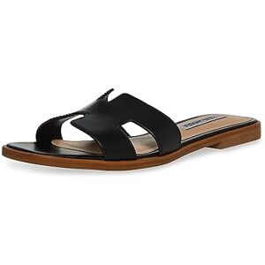 Steve Madden Hadyn sandalias negras de cuero con corte en la correa y plataforma tacón slip on abiertas para mujeres Steve Madden Hadyn sandalias negras de cuero con corte en la correa y plataforma tacón slip on abiertas para mujeres