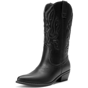 DREAM PAIRS Botas Vaqueras para Mujer con Punta Puntiaguada, Wide Width Cowboy Boots para Dama con Tacón,Size 26.5 cm,Todo Negro,SDMB24014W-T DREAM PAIRS Botas Vaqueras para Mujer con Punta Puntiaguada, Wide Width Cowboy Boots para Dama con Tacón,Size 26.5 cm,Todo Negro,SDMB24014W-T