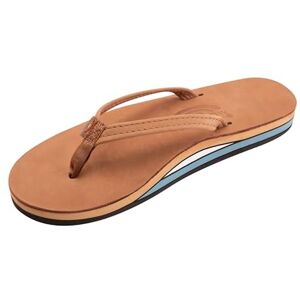 Rainbow Sandals Sandalias de doble capa para mujer, correa estrecha, sandalias de piel con arco, Premier Bronceado/Azul, 7.5-8.5 Rainbow Sandals Sandalias de doble capa para mujer, correa estrecha, sandalias de piel con arco, Premier Bronceado/Azul, 7.5-8.5