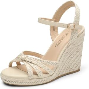 DREAM PAIRS Alpargatas con Tiras Plataforma para Mujer, Sandalias de Cuña para Mujer con Puntera Abierta y Correa para Tobillo,Size 25.5 cm,Beige-Rafia,SDPW2403W DREAM PAIRS Alpargatas con Tiras Plataforma para Mujer, Sandalias de Cuña para Mujer con Puntera Abierta y Correa para Tobillo,Size 25.5 cm,Beige-Rafia,SDPW2403W
