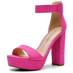 DREAM PAIRS Sandalias de Tacón Alto de Bloque Grueso con Correa al Tobillo y Puntera Abierta para Mujer HI-LO Rosa Fuerte-Gamuza 23.5 cm DREAM PAIRS Sandalias de Tacón Alto de Bloque Grueso con Correa al Tobillo y Puntera Abierta para Mujer HI-LO Rosa Fuerte-Gamuza 23.5 cm