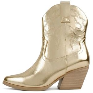 Soda "BLAZING" ~ Botines occidentales para mujer con tacón bajo (ajuste ancho disponible), Lt-gold Metallic, 24.5 cm Soda "BLAZING" ~ Botines occidentales para mujer con tacón bajo (ajuste ancho disponible), Lt-gold Metallic, 24.5 cm