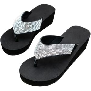 DDWRGD Rhinestone Wedge Sandals for Women, Platform Flip Flops Wedge Flip Flops Wedge Heels for Women Dressy Comfortable Thong Sandals (Black White,7.5-8) DDWRGD Rhinestone Wedge Sandals for Women, Platform Flip Flops Wedge Flip Flops Wedge Heels for Women Dressy Comfortable Thong Sandals (Black White,7.5-8)