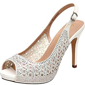 DREAM PAIRS Zapatos de tacón Alto con Plataforma y Punta Abierta para Mujer,Size 23.5 cm,Blanco/Brillo,Invest DREAM PAIRS Zapatos de tacón Alto con Plataforma y Punta Abierta para Mujer,Size 23.5 cm,Blanco/Brillo,Invest