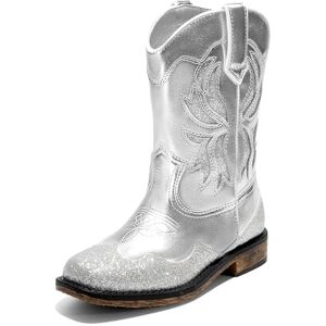 DREAM PAIRS Botas vaqueras para niñas con punta cuadrada y media pantorrilla para niños, zapatos de equitación de moda occidental para niños pequeños y niños grandes, plateado, 20 MX Niño pequeño DREAM PAIRS Botas vaqueras para niñas con punta cuadrada y media pantorrilla para niños, zapatos de equitación de moda occidental para niños pequeños y niños grandes, plateado, 20 MX Niño pequeño