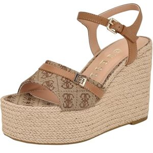 GUESS Taani Sandalias de cuña para mujer, Logotipo café Medio 210, 27 GUESS Taani Sandalias de cuña para mujer, Logotipo café Medio 210, 27