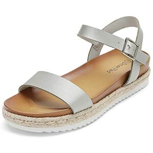 DREAM PAIRS Sandalias de CU?a de Plataforma Plana con Correa al Tobillo para Mujer, Plata/PU, 8.5 US DREAM PAIRS Sandalias de CU?a de Plataforma Plana con Correa al Tobillo para Mujer, Plata/PU, 8.5 US