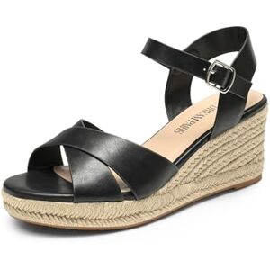 DREAM PAIRS Alpargata con Tiras para Mujer con Puntera Abierta y Correa para el Tobillo, Sandalias de Cuña para Mujer con Plataforma,Size 23.5 cm,Negro-Pu,SDPW2408W DREAM PAIRS Alpargata con Tiras para Mujer con Puntera Abierta y Correa para el Tobillo, Sandalias de Cuña para Mujer con Plataforma,Size 23.5 cm,Negro-Pu,SDPW2408W
