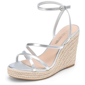 DREAM PAIRS Alpargata para Mujer con Puntera Abierta, Sandalias de Plataforma con correa para el tobillo y hebilla,Size 25.5 cm,Plata-Metálico,SDPW2421W DREAM PAIRS Alpargata para Mujer con Puntera Abierta, Sandalias de Plataforma con correa para el tobillo y hebilla,Size 25.5 cm,Plata-Metálico,SDPW2421W