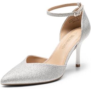DREAM PAIRS Zapatos de tacón alto para mujer, con tiras de punta cerrada, correa de tobillo y puntera puntiaguda, tacón D'Orsay para boda, fiesta, zapatos de tacón, Plateado-escarcha, 25.5 cm DREAM PAIRS Zapatos de tacón alto para mujer, con tiras de punta cerrada, correa de tobillo y puntera puntiaguda, tacón D'Orsay para boda, fiesta, zapatos de tacón, Plateado-escarcha, 25.5 cm