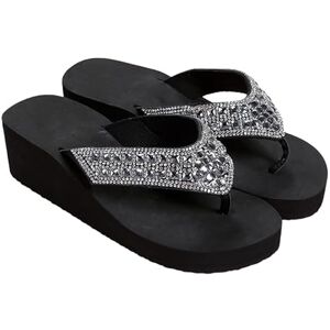 DDWRGD Rhinestone Wedge Sandals for Women, Platform Flip Flops Wedge flip flops Wedge Heels for Women Dressy Comfortable Thong Sandals (Black,6) DDWRGD Rhinestone Wedge Sandals for Women, Platform Flip Flops Wedge flip flops Wedge Heels for Women Dressy Comfortable Thong Sandals (Black,6)