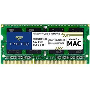 Timetec 4GB Compatible con Apple DDR3 1333MHz PC3-10600 CL9 para Mac Book Pro (principios / finales de 2011 13/15/17 pulgadas), iMac (mediados de 2010, mediados / finales de 2011 21,5 / 27 pulgadas), Mac Mini (mediados de 2011) SODIMM Módulo MAC Memoria R Timetec 4GB Compatible con Apple DDR3 1333MHz PC3-10600 CL9 para Mac Book Pro (principios / finales de 2011 13/15/17 pulgadas), iMac (mediados de 2010, mediados / finales de 2011 21,5 / 27 pulgadas), Mac Mini (mediados de 2011) SODIMM Módulo MAC Memoria R