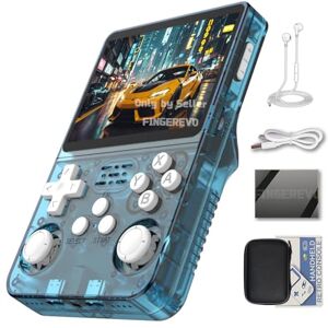 FINGEREVO R36S Consola de juegos portátil de 8.89 cm, 640 x 480, visualización IPS OCA de 3200 mAh, sistema de código abierto, color azul transparente FINGEREVO R36S Consola de juegos portátil de 8.89 cm, 640 x 480, visualización IPS OCA de 3200 mAh, sistema de código abierto, color azul transparente