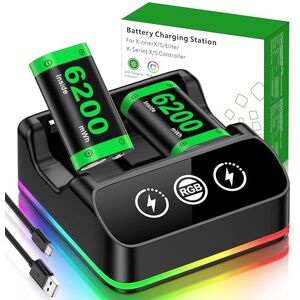 DINOSTRIKE 2X 6200mWh Controller Battery Pack Rechargeable Compatible with Xbox One【RGB Charging Station】【Extended USB C Cable】 Rechargeable Battery for Xbox Series S/X DINOSTRIKE 2X 6200mWh Controller Battery Pack Rechargeable Compatible with Xbox One【RGB Charging Station】【Extended USB C Cable】 Rechargeable Battery for Xbox Series S/X